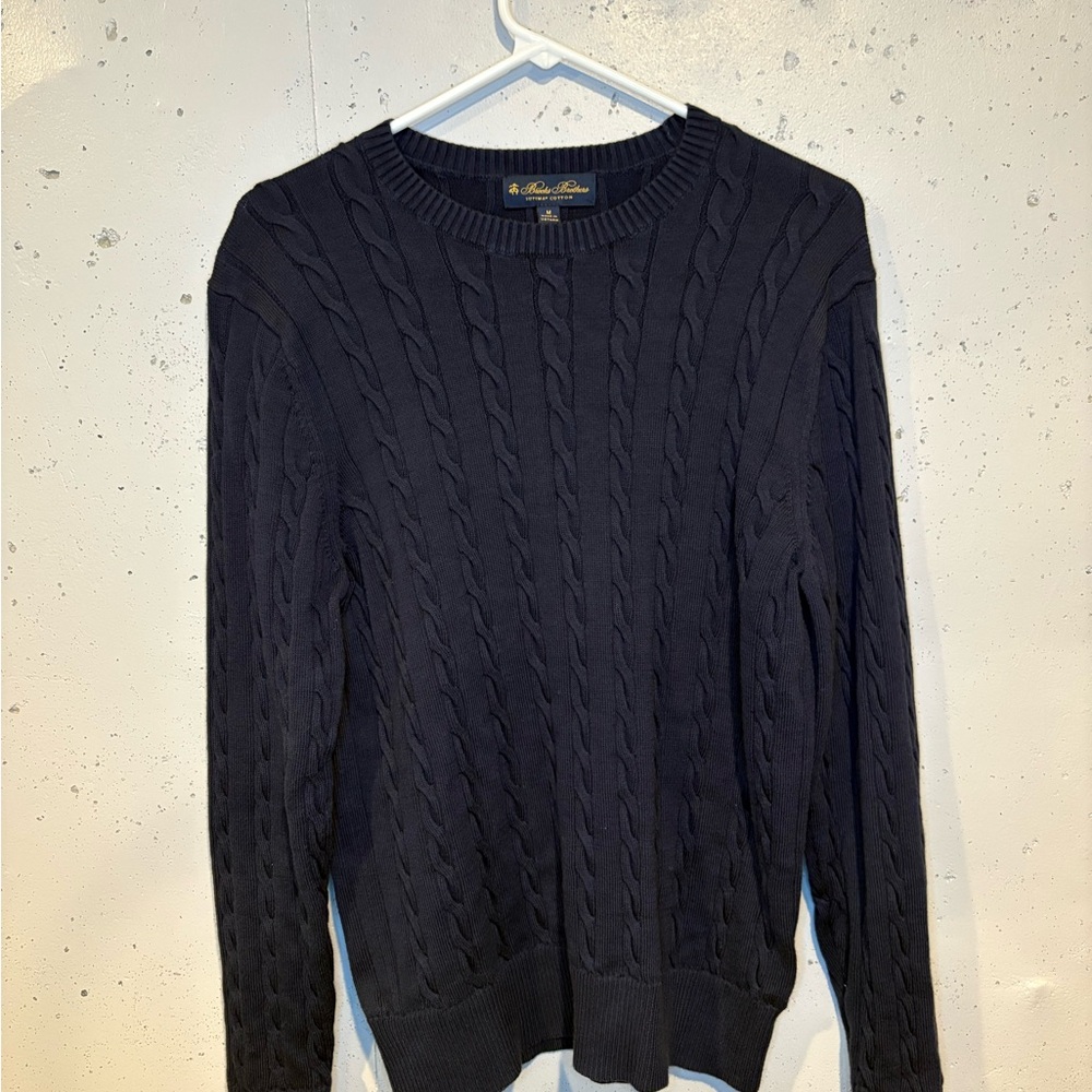 Brooks Brothers Men’s Navy Cable Knit Sweater Supima Cotton